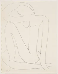 Vrouw zittend met arm op hoofd (potlood op papier)