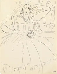 Vrouw in avondjurk (pen en inkt op papier)