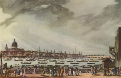 De begrafenisstoet van Lord Nelson over water van Greenwich Hospital naar Whitehall, 9 januari 1806