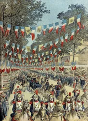 Aankomst in Nice van tsarevitch Georges Alexandrovitch Romanov in 1896 (gravure)