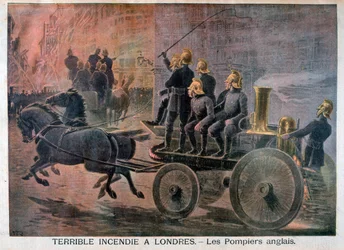 Engelse brandweermannen op weg naar een noodgeval, 1897