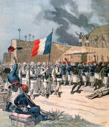 Intocht van het Franse leger in Abomey, Dahomey, Afrika, 1892