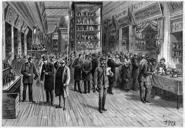 Voedselexpositie van de Champs-Elysées in Parijs 1883 Tekening door Henri Meyer (1844-1899)