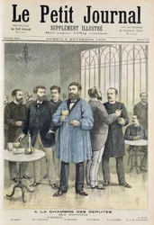 Titelpagina die de bar in het Huis van Afgevaardigden uitbeeldt, illustratie uit de geïllustreerde bijlage van Le Petit Journal, 5 november