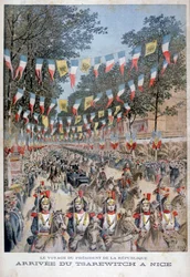 Tsaar Nicolaas II van Rusland en president Felix Faure van Frankrijk arriveren in Nice, 1896