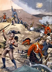 Britse soldaten verslagen door Boer-strijders, tijdens de Boerenoorlog