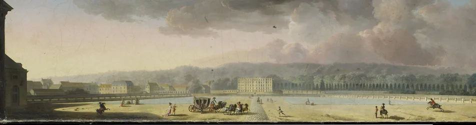 Uitzicht op een paleis in een heuvelachtig landschap