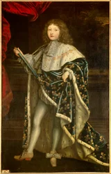 Portret van Lodewijk XIV als kind (1638 - 1715) in heilige kleding. Schilderij door Henri Testelin (1616 - 1695)