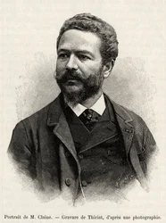 Portret van Jules Claine (1856-1939), ontdekkingsreiziger en diplomaat, auteur van het verhaal. Gravure door Thiriat ter illustratie van het verhaal 