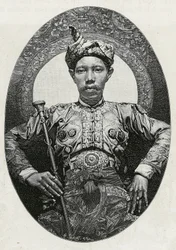 Portret van Mohammed Yamalul Alam, sultan van Soulou (of Sulu) (Filippijnen), in 1880. Gravure door Thiriat, ter illustratie van het verhaal 