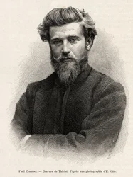 Portret van Paul Crampel (1864-1891), Franse ontdekkingsreiziger van Centraal-Afrika. Gravure door Henri Thiriat ter illustratie van het verhaal 