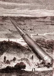 Het reusachtige ruimtekanon van J. T. Maston, uit "Van de aarde naar de maan" van Jules Verne