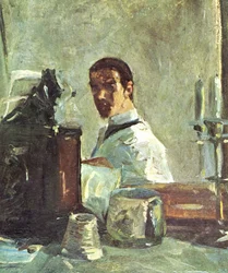 Frans:  Auto-portrait devant un miroir Zelfportret voor een spiegel