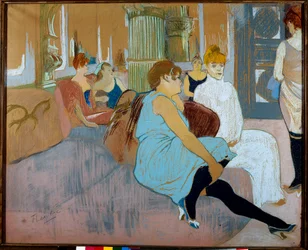 De salon van de Rue des Moulins (Parijs). Aquarel door Henri de Toulouse-Lautrec
