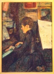 Juffrouw Marie Dihau aan de piano