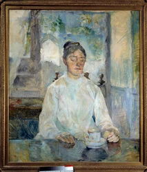 Portret van de gravin van Toulouse Lautrec aan het ontbijt