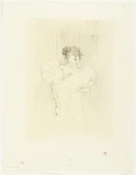 Portret van actrice Luce Myrès met waaier