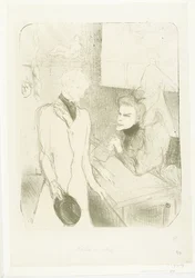 Portret van actrice Marthe Brandès en acteur Charles le Bargy in toneelstuk Les Cabotins