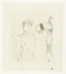 Portret van actrices Marcelle Lender en Eve Lavallière in een revue in het Théâtre des Variétés