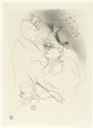 Portret van zangeres Marcelle Lender en komiek Louis Bouchenez tijdens optreden