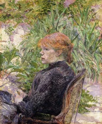 Roodharige vrouw zittend in de tuin van de heer, 1889