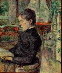 De moeder van de schilder in de Salon in Malrome. Schilderij door Henri de Toulouse-Lautrec