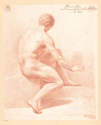 Zittend mannelijk naakt, op de rug gezien