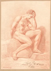Zittend mannelijk naakt, van opzij gezien (2e prijs 1807)