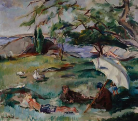 Zomerlandschap met mensen