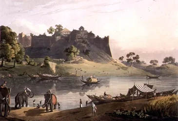 Ruïnes van het Fort bij Juanpore aan de rivier de Goomtee, plaat V, gegraveerd door Daniel Havell 1809