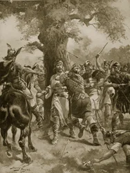 Sint Edmund gedood door de Denen, 870 n.Chr., illustratie uit 