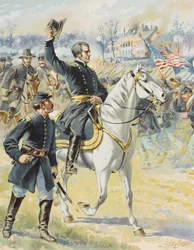 Generaal-majoor Hooker bij de Slag om Chancellorville, Virginia, 3 mei 1863