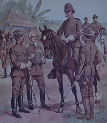 Spaans-Amerikaanse Oorlog 1898, Amerikaanse troepen, bereden Gen Lawton, Commandant Tweede Divisie, 5e Legerkorps, in Cuba