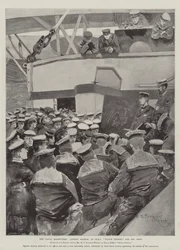 De marine manoeuvres, kapitein Barrow, van HMS Prince George, en zijn bemanning