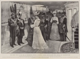 Het Bezoek van de Sjah aan de Koning in Portsmouth, 20 augustus, Prinses Victoria fotografeert Koning Edward en Muzaffir-ed-Din