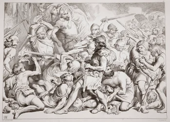 Hoe Hereward Alftruda Redt, illustratie uit Hereward the Great door Charles Kingsley, uitgegeven 1870, gegraveerd door C.G. Lewis