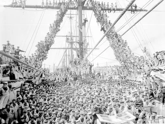 Jongens aan boord van het opleidingsschip HMS Impregnable in Plymouth, 1906