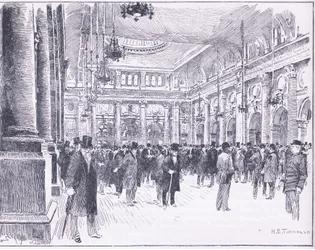 Binnen in de Royal Exchange in Manchester, illustratie uit Cassells Geschiedenis van Engeland, 1900s