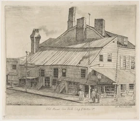 Oud huis, hoek van Peck Slip en Water Street, uit „Taferelen van het oude New York“