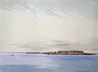 Oud Mackinaw, met het Franse fort, 1842