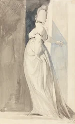 Achteraanzicht van een staande vrouw, genaamd mevrouw Fuseli