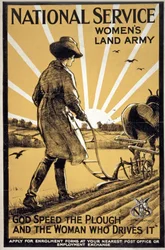 Nationale Dienst Vrouwen Landleger, God speed de ploeg en de vrouw die hem bestuurt, gepubliceerd Londen, ca. 1917