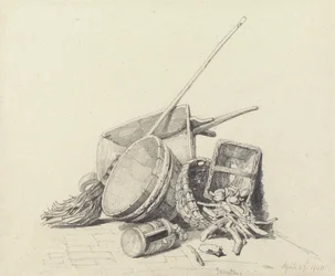 Stilleven met kruiwagen en manden, 27 april 1840