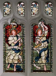 Grasmere, St Oswald, James Powell & Sons, Henry Holiday, Dienende Engelen, 1893
