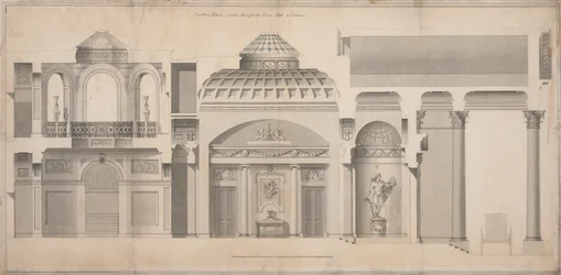 Carlton House, Pall Mall, Londen: Sectie van het portiek, de hal en de tribune