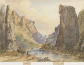Dovedale - landschap: aquarel schilderij, 1844
