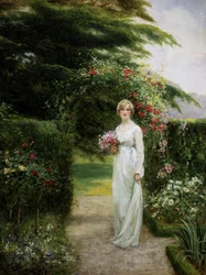 In de rozentuin. Schilderij van Yeend King (1855-1924) Privécollectie.