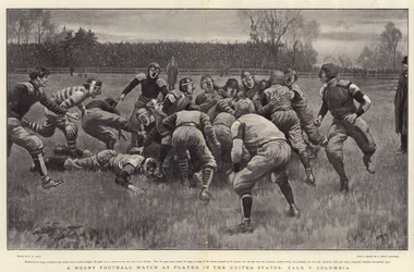 Een rugbywedstrijd zoals gespeeld in de Verenigde Staten, Yale v Columbia
