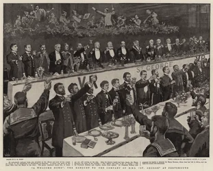 Een warm welkom, het banket voor de bemanning van H.M.S. St. George in Portsmouth