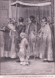 Kroning van Richard I in Westminster Abbey: de processie door het middenschip, 1189 n.Chr.